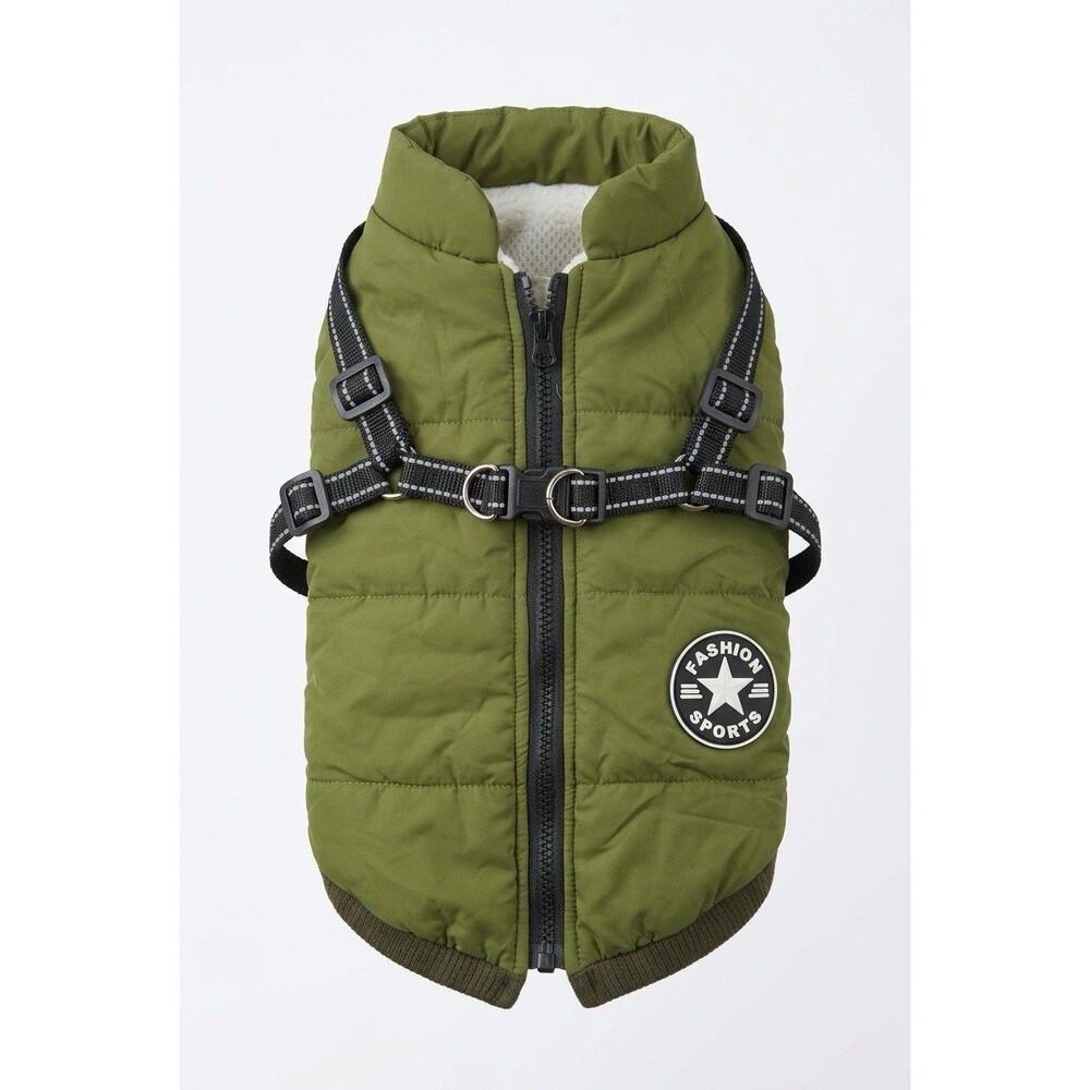 NWT DUSMBABY Fashion Sports Dog Winter Jacket Harness Vest Puffer Coat Green XL